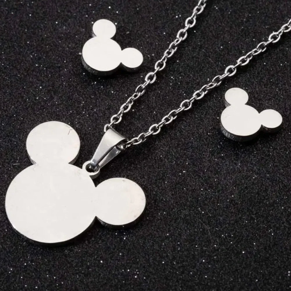 Stainless Steel Mickey Mouse Necklace Set
